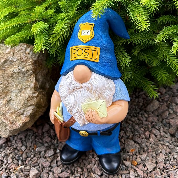 Mood Lab Garden Gnome - Funny Postman Gnome Figurine - 9.25 Inch Tall Lawn Statue - for Outdoor or House Decor