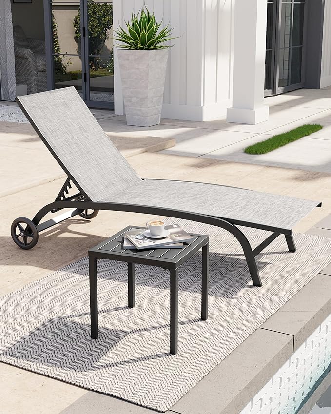 Crestlive Products Aluminum Outdoor Side Table Set of 2, Pool Lounge Chair Side Table, Weather Resistant Small Square Coffee End Table for Patio, Yard, Garden, Porch, Deck, Outdoor