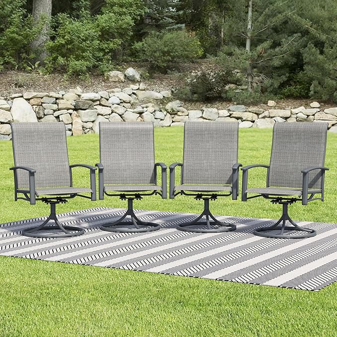 Patio Swivel Chairs Set of 4, Outdoor Swivel Chairs with Armrest, High Back Patio Chair with Metal Frame, All-Weather Outdoor Dining Chair for Deck, Porch and Lawn, Grey
