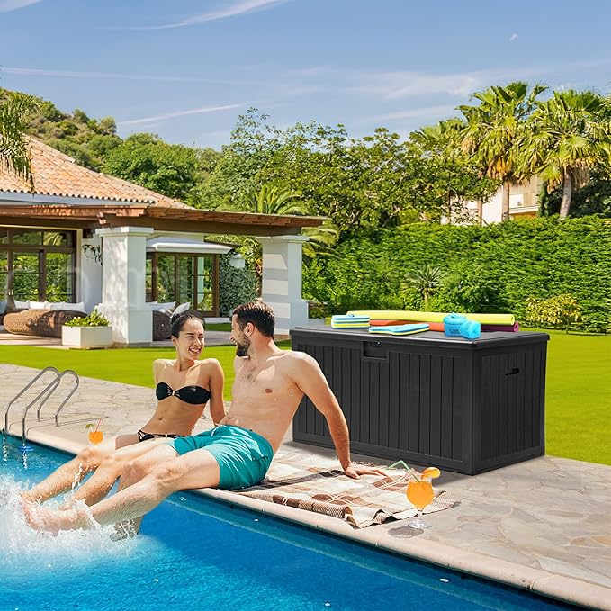 YITAHOME 150 Gallon Large Deck Box with Side Handles, Outdoor Double-Wall Storage for Patio Furniture Cushions, Garden Pool Accessories, Waterproof & Lockable