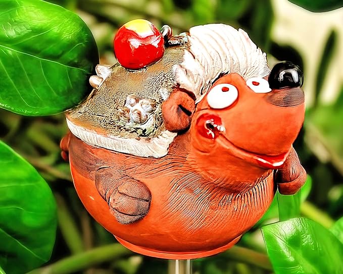 Ceramic Garden Decor - Hedgehog Lawn stake - Outdoor statue - Perfect, unique gifts for gardeners woman, men, yard gifts - Handmade, Frostproof