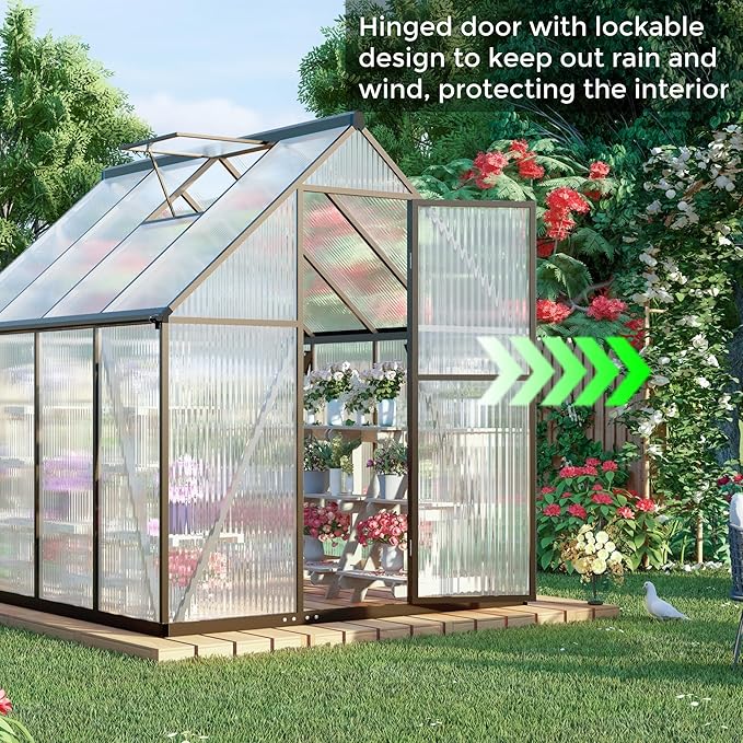 6 x 4 FT Greenhouse for Outdoors,Aluminum Large Walk-in Greenhouse,Dark Gray
