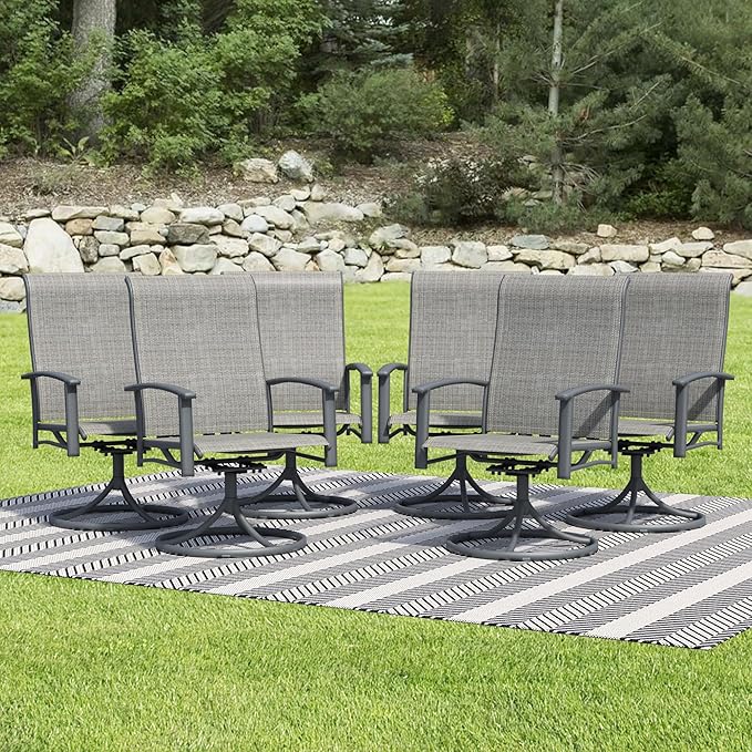 Patio Swivel Chairs Set of 6, Outdoor Swivel Chairs with Armrest, High Back Patio Chair with Metal Frame, All-Weather Outdoor Dining Chair for Deck, Porch and Lawn, Grey
