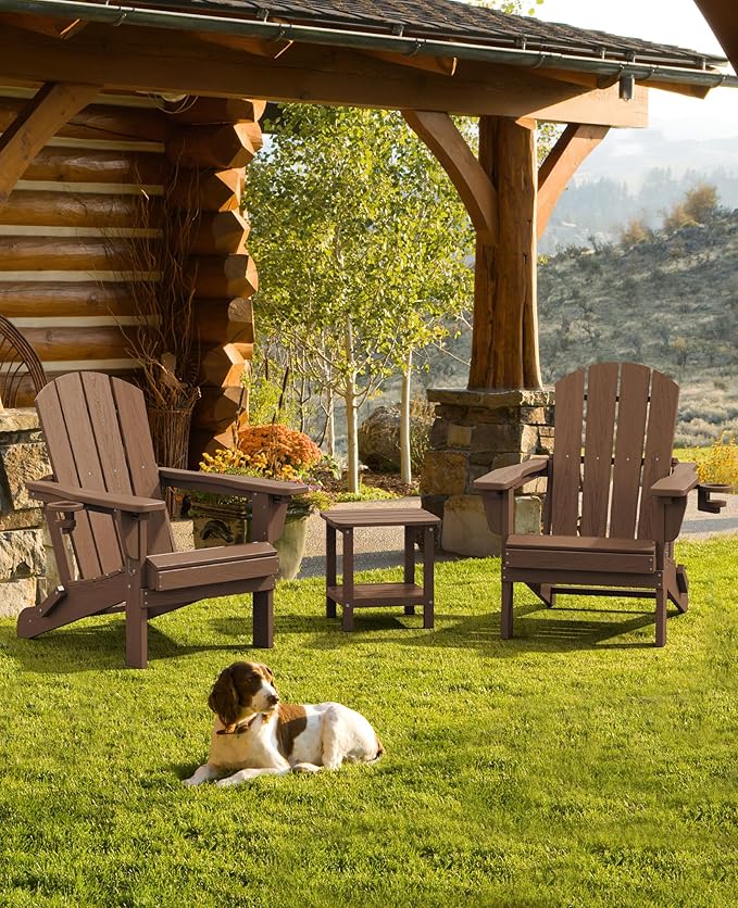 SERWALL Folding Adirondack Chair Set of 6, Reclining Adirondack Chair with 3 Recline Positions, All Weather HDPE Outdoor Adirondack, Brown
