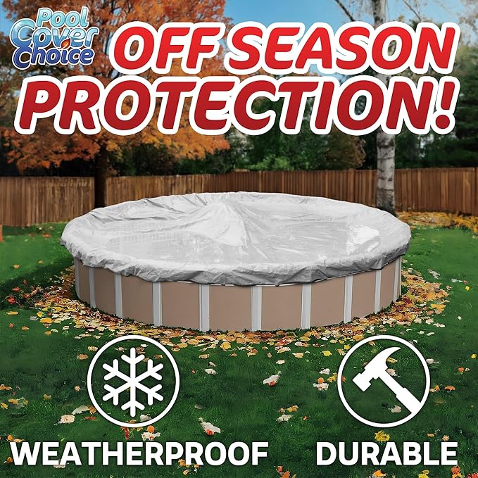 Winter Swimming Pool Cover for 33 ft Aboveground Round Pool Size, Top Choice Series, Solid Material, Color - Platinum Gray, Pool Cover Choice 3033-4CHOICE
