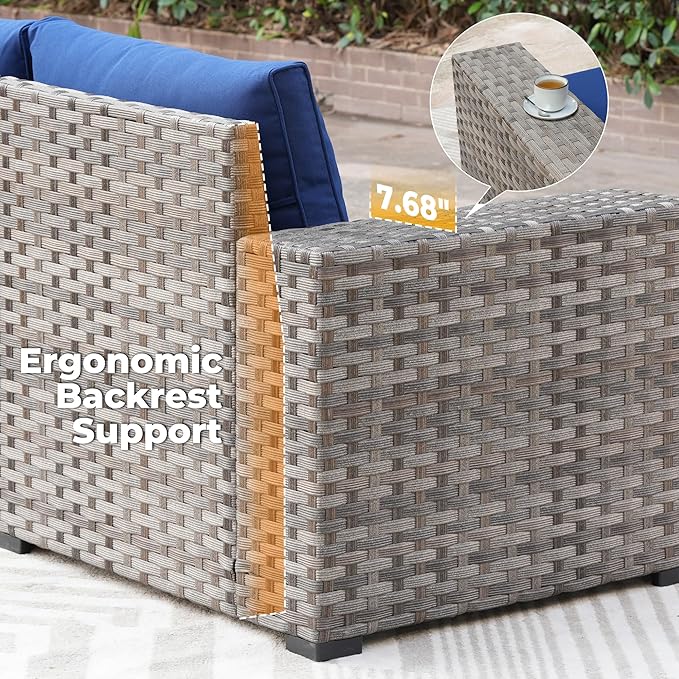 ovios 16 Pieces Patio Furniture Set, Outdoor Wicker Sectional Sofa with 54" Fire Pit Table Swivel Chairs, Modern Modular Deep Seat Rattan Couch Conversation Sets, Navy Blue