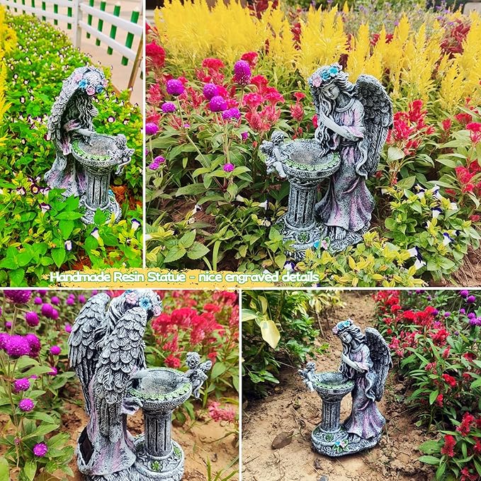 Solar Angel Figurine Lights Outdoor Waterproof Garden Statue with Color Changing Birdbath Fountain, Fairy Garden Decor for Outside Yard Patio Porch, Housewarming Gifts for Thanksgiving Christmas