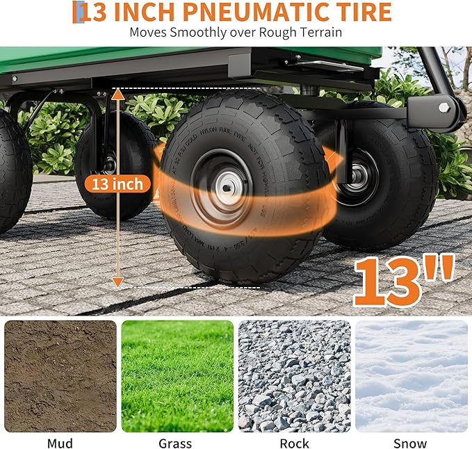 All-Terrain Garden Dump Cart with Removable Bed | 1200Lb Heavy Duty Utility Wagon for Yard Work | 180° Pivoting Handle for Easy Control | Hauls Soil, Plants, Tools with Ease