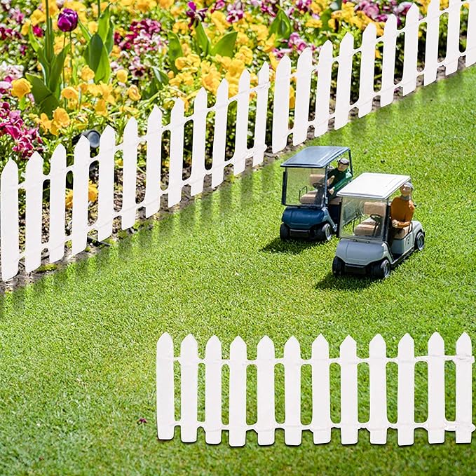 Prsildan 40 Inches Miniature Fairy Garden Fence, DIY Wood Picket Fence Mini Ornament for Dollhouse