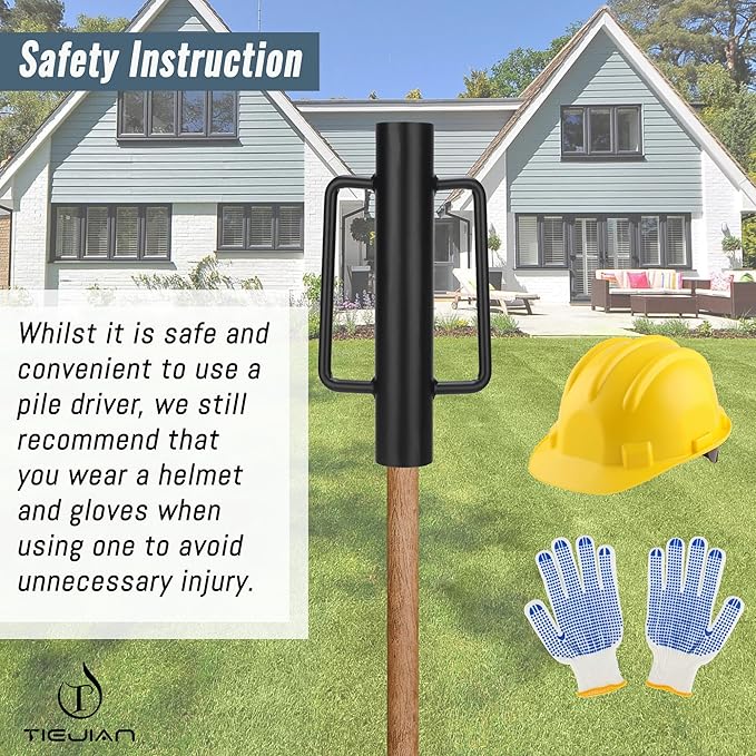Fence Post Driver T Post Pounder with Handle 12 LB, Heavy Duty Hand Post Rammer for Wooden Posts/U-Channels/Fence Posts, 16 Inch Post Hole Digger (Black)