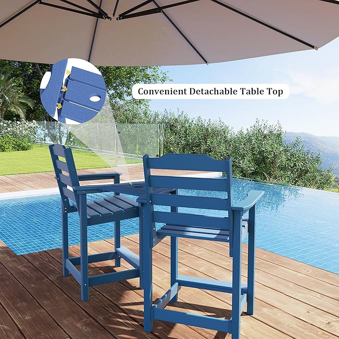 OTSUN Tall Adirondack Chairs Set of 4 with Connecting Tray, 24 inches HDPE Bar Height Outdoor Chairs, All Weather Resistant for Balcony, Porch, Kitchen (4 PCS, Navy Blue)