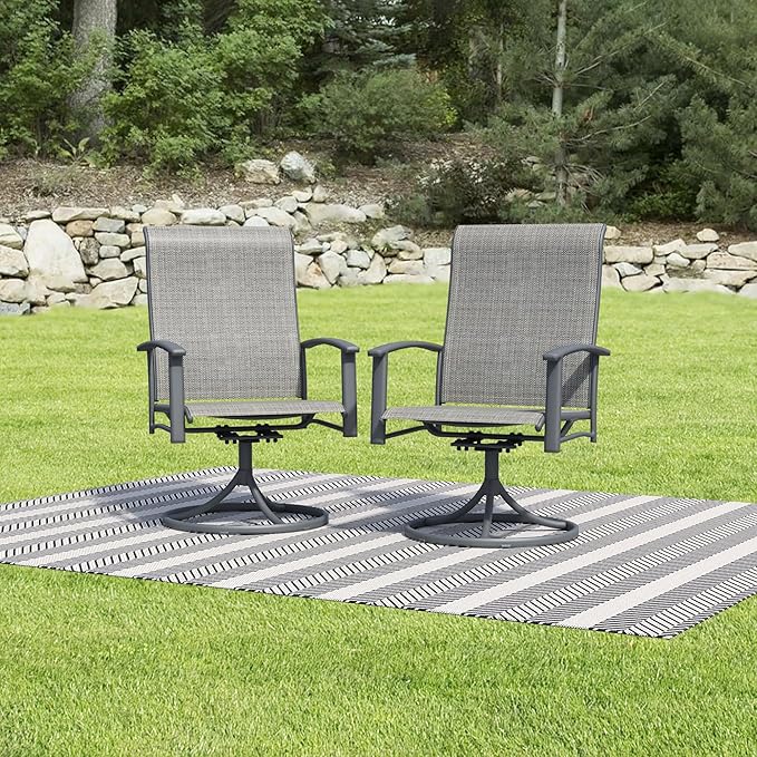 Patio Swivel Chairs Set of 2, Outdoor Swivel Chairs with Armrest, High Back Patio Chair with Metal Frame, All-Weather Outdoor Dining Chair for Deck, Porch and Lawn, Grey