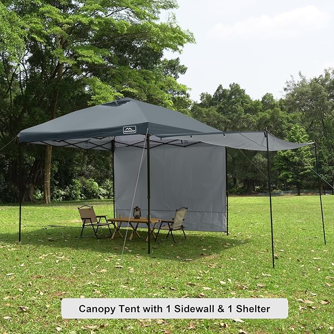 KAMPKEEPER 10x10 Easy Pop Up Canopy Tent with Sidewalls, Instant Outdoor Shade Shelter with Removable 10FT Sun Walls, Quick Setup Waterproof and UV-Resistant for Patio (Dark Gray, 2 sidewall)