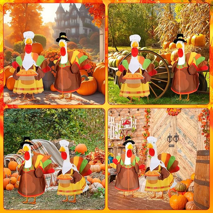 Abbylike 2 Set Thanksgiving Porch Goose Outfits Turkey Goose Clothes Costume Fit Large 23'' Cement for Garden Yard Decoration