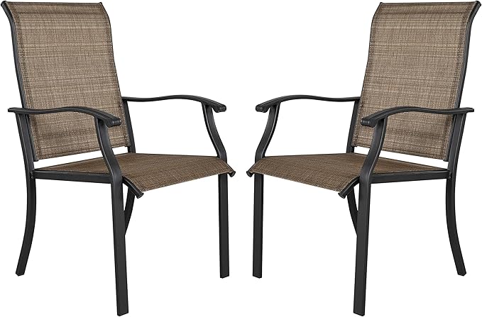 UU Garden Patio Dining Chairs Set of 2, Outdoor Chairs with Armrest, Indoor/Outdoor Chairs Backyard Deck Garden Chair, Restaurant Kitchen Dining Textilene Chair,Brown