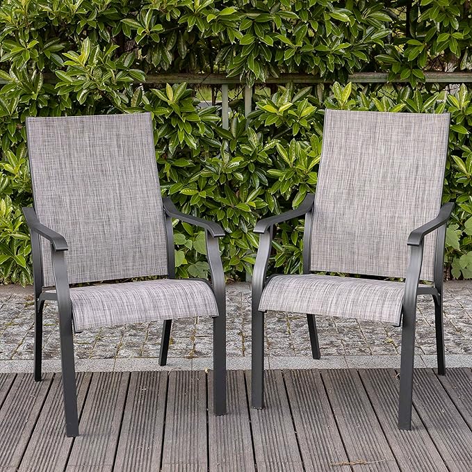NUU GARDEN Outdoor Dining Chair Set of 2, Breathable Textilene Fabric and Aluminum Frame with Backrest and Armrests, Quick-Dry and Rust-Resistant, Patio Chairs for Lawn, Garden, Grayish Brown
