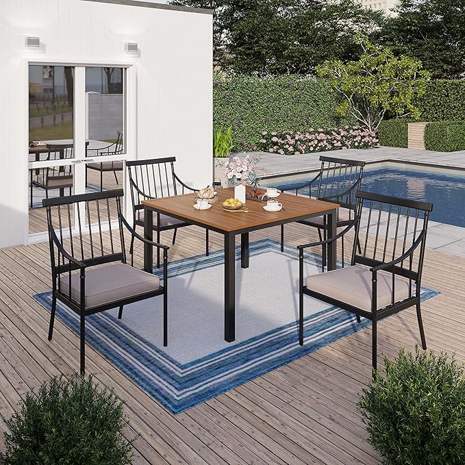 Sophia & William 5 Pcs Patio Furniture Outdoor Dining Set, Metal Patio Table and Chairs, Adjustable Umbrella Hole & Seat Cushion, Weather Resistant Patio Conversation Bistro Set for Yard Deck