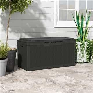 Patiolife 100 Gallon Resin Deck Box with Cushion, Large Outdoor Storage Box for Garden Tools, Pool Supplies, Waterproof and Lockable, Black