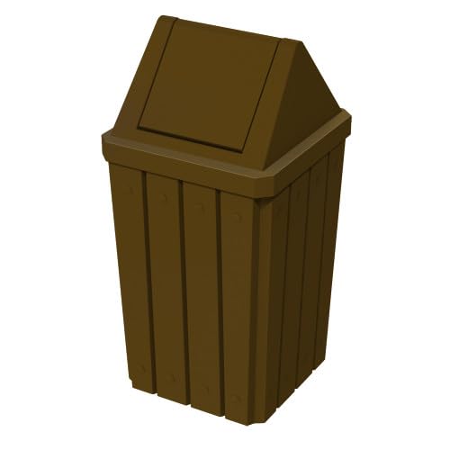 32 Gallon Square Slatted 100% Recycled Plastic Heavy Duty Outdoor Commercial Trash Can with Swing Top Lid | Great for Schools and Businesses - Brown Granite