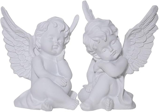 YUEOECOR 2PCS Cherubs Angels Resin Garden Statue Figurine, Adorable Angel Sculpture Memorial Statue Indoor Outdoor Home Garden Decoration (B 2PCS White)