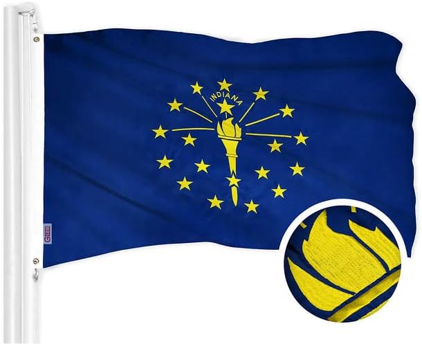 G128 Combo Pack: USA American Flag 3x5 Ft Embroidered Stars & Indiana State Flag 3x5 Ft Embroidered