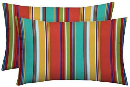 RSH Décor: Set of 2 Lumbar Throw Pillows | Indoor/Outdoor All Weather Polyester Fabric | Decorative Accent Cushions for Patio Furniture | Reversible | 26” x 16" | Bright Colorful Stripe