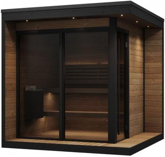 GL6 Outdoor Sauna Kit, Garden Luxury-Series Outdoor DIY Sauna Kit, Thermo-Spruce, up to 6 Persons Bundles (Sauna Heater and Sauna Stones Included) (HIVE MINI 11 WiFi - Mirror)