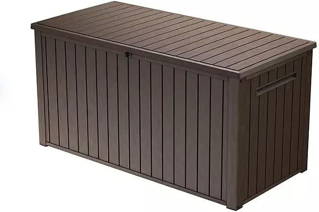 Stylish Indoor/Outdoor Storage Deck Box,Resin,Large Capacity, Weather-Resistant, Lockable lid and Side handles. (Brown, 170 Gallon)