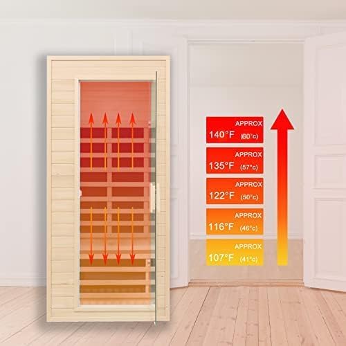 1 Person Infrared Sauna, Low EMF Infrared Saunas for Home, Hemlock Wooden Far Infrared Sauna Indoor, 1,200watt, Home Sauna Spa, with Bluetooth Speakers, LED Light, Smart Display