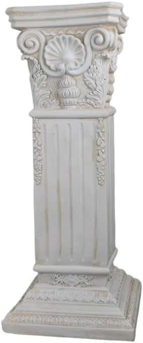 Large 35.5" Vintage Weathered Corinthian Column Pillar with Base Pedestal Magnesium Oxide Ideal for Displaying Statues, Vases, or Planters Decoration for Garden Backyard Patio Office, White