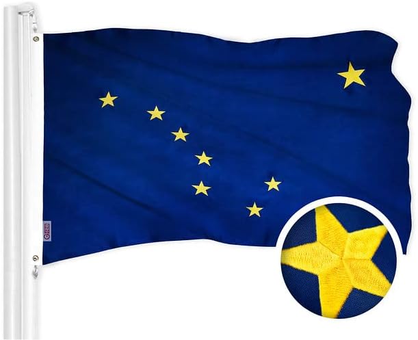 G128 Combo Pack: USA American Flag 3x5 Ft Embroidered Stars & Alaska State Flag 3x5 Ft Embroidered
