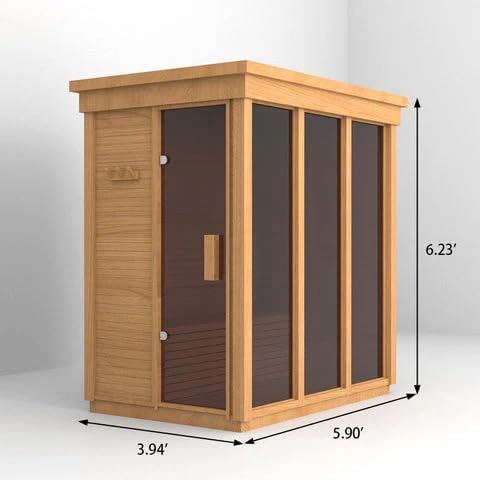 Outdoor Steam Sauna, Canadian Red Cedar Saunas 3 Person, 6KW ETL Toule Heater, Waterproof System, 220V,Broad Benche, Modern Sauna Box, Left Door (0-195℉)