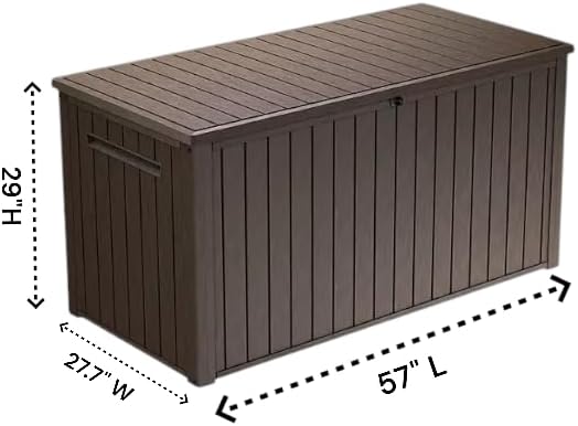 Outdoor/Indoor Storage Deck Box, 170 Gallon Capacity, Weather-Resistant Resin, Brown