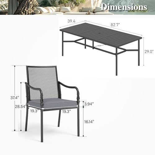 HERA'S HOUSE Patio Table and Chairs Set, 83" Rectangle Table with 8 Cushioned Armrest Chairs, 9 Pieces Outdoor Patio Dining Sets for Backyard Garden Lawn