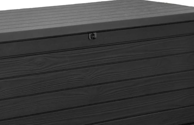Stylish Indoor/Outdoor Storage Deck Box,Resin,Large Capacity, Weather-Resistant, Lockable lid and Side handles. (Black, 230 Gallon)