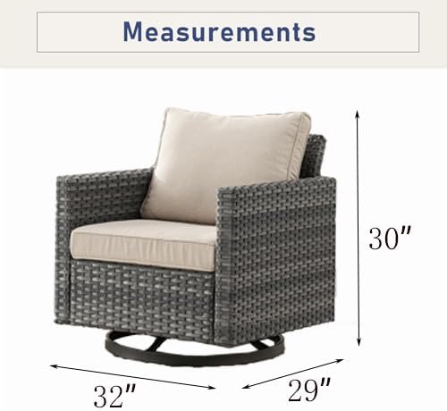 Luxury Outdoor Swivel Rocker Patio Chairs Set of 2, Swivel Patio Chairs for Porch, Yard, Deck, Poolside, Grey/Beige