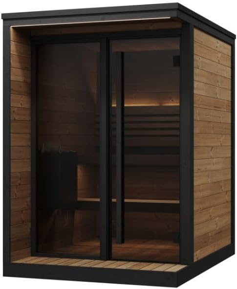 GL4 Outdoor Sauna Kit, Garden Luxury-Series Outdoor DIY Sauna Kit, Thermo-Spruce, up to 4 Persons Bundles (Sauna Heater and Sauna Stones Included) (HIVE MINI 6 WiFi - Black)