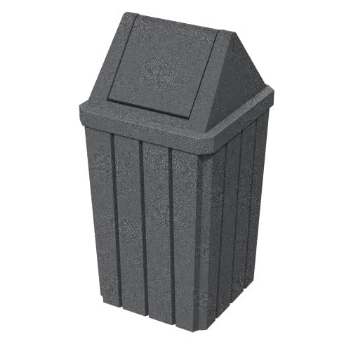 32 Gallon Square Slatted 100% Recycled Plastic Heavy Duty Outdoor Commercial Trash Can with Swing Top Lid | Great for Schools and Businesses - Dark Granite