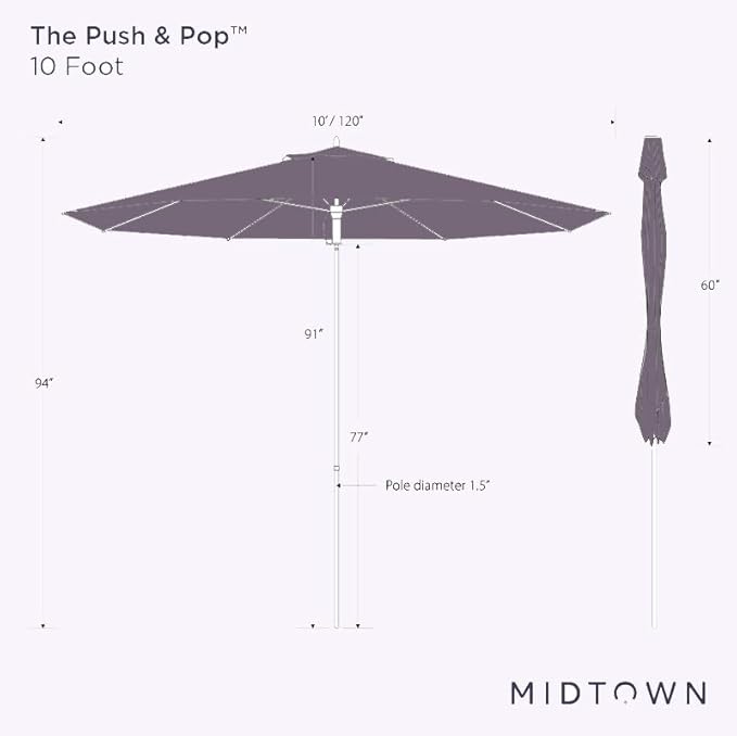 Midtown Umbrellas Push and Pop 10 Feet Outdoor Umbrella, Sunflower (Yellow) Polyester Fabric - Fiberglass Ribs Deck Patio Umbrella, Backyard Umbrella, Garden Umbrella & Pool Umbrella - Black Pole