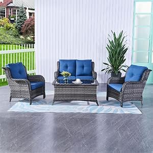 HUMMUH Outdoor Loveseat Sofa 2-Seat PE Rattan Patio Love Seat with Cushions,Deep Seat High Curved Back Armset Sectional Couch for Patio,Garden,Yard,Porch
