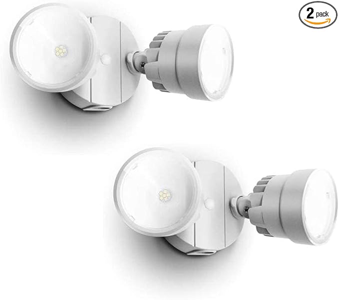 LUTEC 2 Packs P6221B 2000 Lumen 18 Watt 28 LED Dual-Head Flood Light Outdoor, Waterproof Exterior Security Wall Light for Patio, Garden,Yard-White