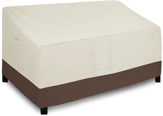 Easy-Going Waterproof Outdoor Couch Cover, Heavy Duty 3-Seater Patio Sofa Cover, Winchdproof Outdoor Furniture Cover with Air Vent (88Wx40Dx33H inch, Beige/Dark Brown)