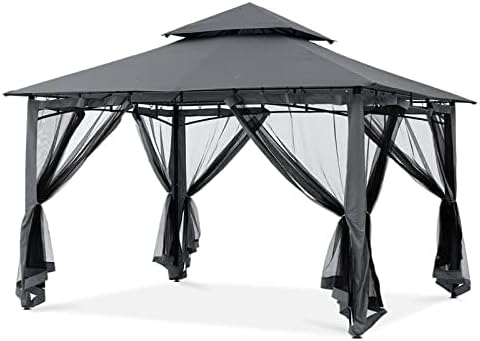 MASTERCANOPY Outdoor Garden Gazebo for Patios with Stable Steel Frame and Netting Walls (10x12,Dark Gray)