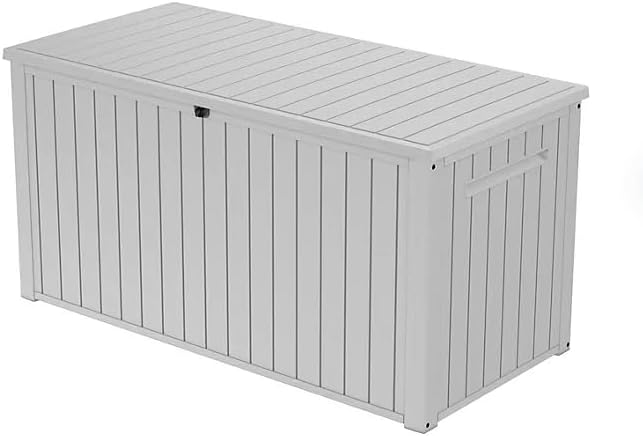 Stylish Indoor/Outdoor Storage Deck Box,Resin,Large Capacity, Weather-Resistant, Lockable lid and Side handles. (White, 170 Gallon)
