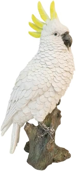 Decorative Parrot Garden Statue, Garden Decor Sculptures Statues Outdoor, Cockatoo Bird Tropical Indoor Desk Decor, Yellow White, 14.96 inches high