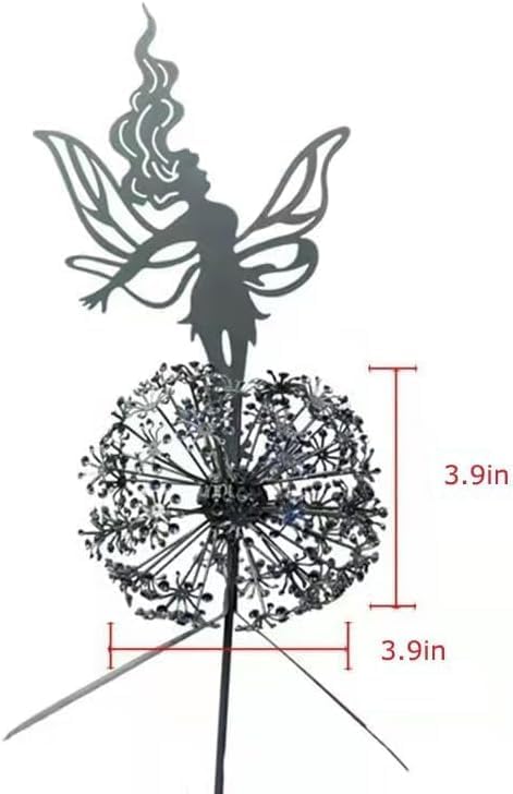Flower Fairy Dancing with Dandelion, Art Sculpture Fairies for Fairy Garden, Angel Metal Ornaments Gardens Art Sculpture, Outdoor Decorations for The Courtyard, Christmas and Halloween Lawn (H)