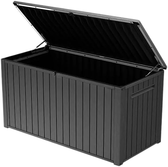 Outdoor/Indoor Storage Deck Box, 170 Gallon Capacity, Weather-Resistant Resin, Graphite