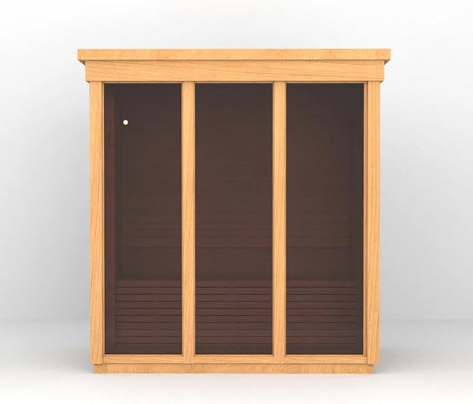 Outdoor Steam Sauna, Canadian Red Cedar Saunas 3 Person, 6KW ETL Toule Heater, Waterproof System, 220V,Broad Benche, Modern Sauna Box, Left Door (0-195℉)