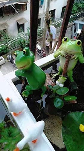 LANDOR Set of 3 Cute Frog Figurines Hanging Animal Statue,Resin Pot Climbing Sculpture Outdoor Statues Ornaments Décor for Flower potFence, Yard Art Patio Lawn House (3 frogs)