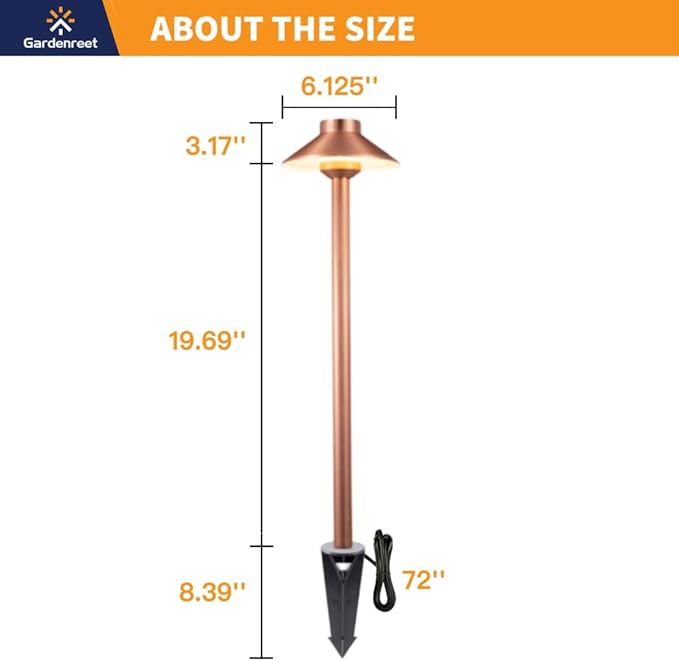 Gardenreet LED Brass Copper Landscape Path Lights(Hat), Waterproof Outdoor 12V Low Voltage for Walkway Driveway Garden Yard with Ground Stake with 3W 2700K G4 Bulb(6 Pack)